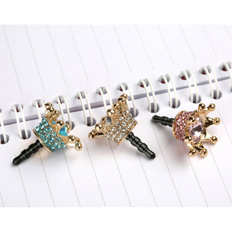 Mini 3.5mm Earphone  Jack Crystal Rhinestones Cellphone Charms Audio Headphone Anti Crown Dust Plug Phone 3.5 AUX port Stopper