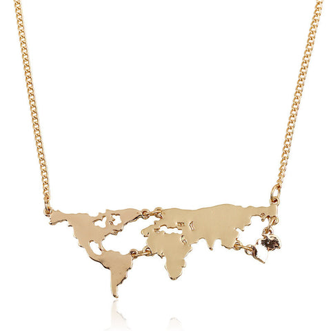 World Map Fashion Plated Pendant Unisex Necklace Hip Hop Club Party BK