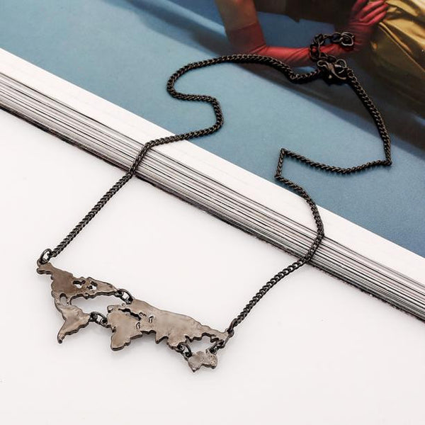 World Map Fashion Plated Pendant Unisex Necklace Hip Hop Club Party BK