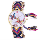 Womentterfly Knitted Weaved Rope Band Bracelet Quartz Dial Wrist Watch