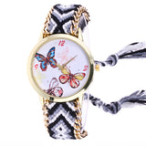 Womentterfly Knitted Weaved Rope Band Bracelet Quartz Dial Wrist Watch