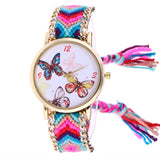 Womentterfly Knitted Weaved Rope Band Bracelet Quartz Dial Wrist Watch